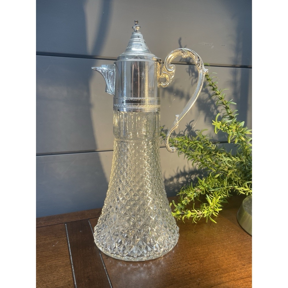 VTG Leonard of Italy Silver Plate & Crystal 14" Carafe Claret Pitcher